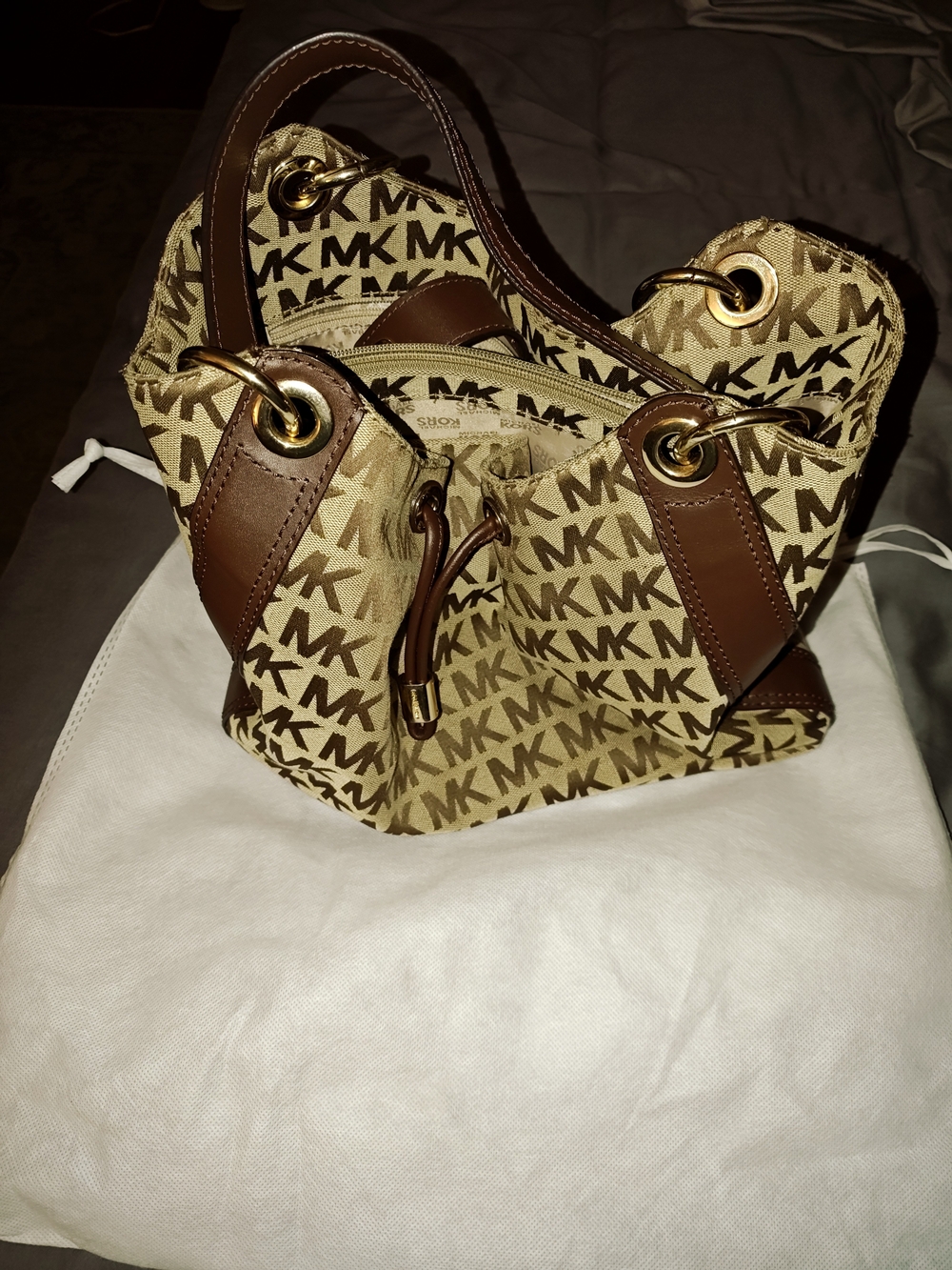Michael Kors Brown Logo Drawstring Shoulder Bag